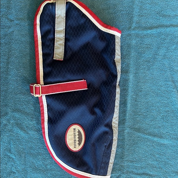 Weatherbeeta Other - Like New WeatherBeeta Dog Coat Navy Blue Dog Coat with Red Trim 16”